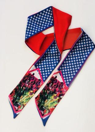 Твилли, шарфик-галстук, шарф, шарф-лента "тюльпаны"2 фото