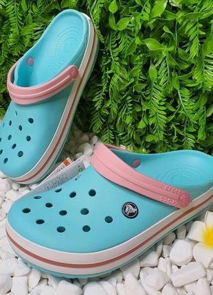 Сабо crocs crocband кроксы женские бирюзового цвета сандалии