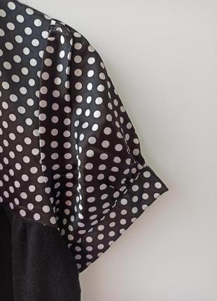 Черно - белая рубашка блуза в горох большого размера атлас и трикотаж oggi5 фото