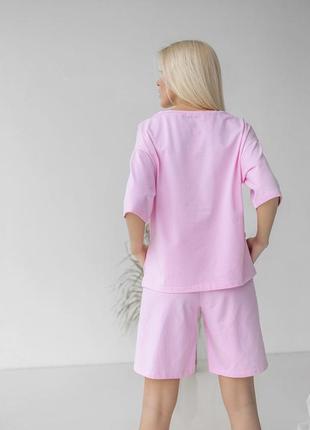 Трикотажний жіночий костюм футболка і шорти ніжно-рожевий 42-44, 44-46, 46-48, 48-503 фото