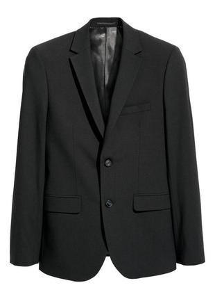 Черный шерстяной мужской пиджак slim fit l 50,черный мужской пиджак шерсть3 фото