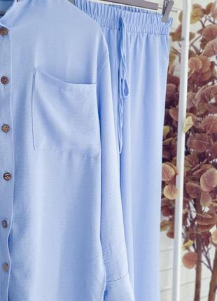 Жіночий літній блакитний костюм , рубашка штани / женский летний голубой костюм оверсайз рубашка штаны4 фото