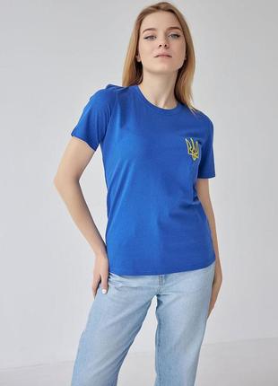 Синя жіноча футболка з вишивкою герб 42-44, 44-46, 46-48