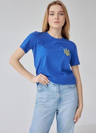 Синяя женская футболка с вышивкой  герб 42-44, 44-46, 46-484 фото