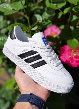 Жіночі біло-чорні шкіряні кросівки adidas samba🆕 кеді адідас самба
