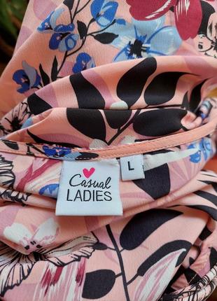 Розовое платье-миди в цветочный принт casual ladies(размер 38-40)4 фото