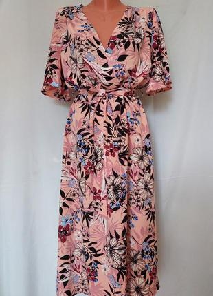 Розовое платье-миди в цветочный принт casual ladies(размер 38-40)3 фото