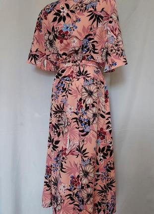 Розовое платье-миди в цветочный принт casual ladies(размер 38-40)2 фото