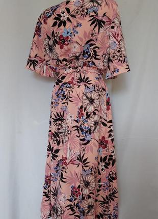 Розовое платье-миди в цветочный принт casual ladies(размер 38-40)6 фото