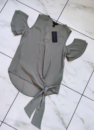 Блуза с валанами с запахом хаки new look s (40)1 фото