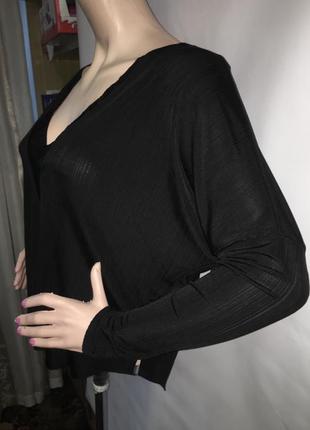 Кофта свободная батал летучая мышь тонкая легкая лёгкая черная чёрная блузка блуза летняя с v вырезом1 фото