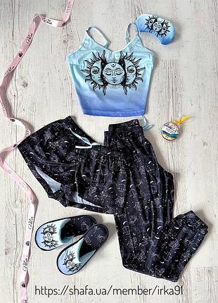 Шовкова піжама з принтом sun&moon