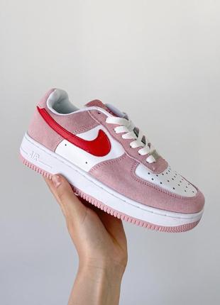 Жіночі шкіряні кросівки nike air force 1 low white/pink/red#найк