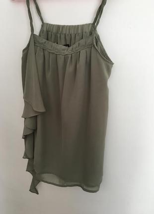 Красива легка шифонова блузка майка оливковий колір3 фото