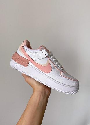 Женские кожаные кроссовки nike air force shadow white/pink#найк