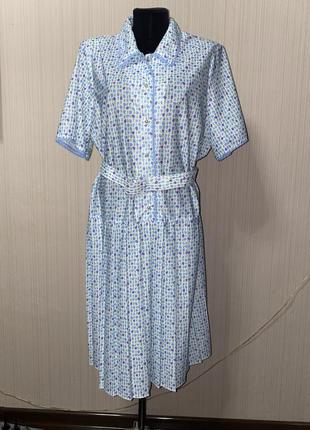 Сукня міді блакитне біле з коміром і спідниця плісе ретро вінтаж