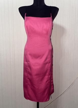 Розовое миди платье под атлас сатин квадратный вырез