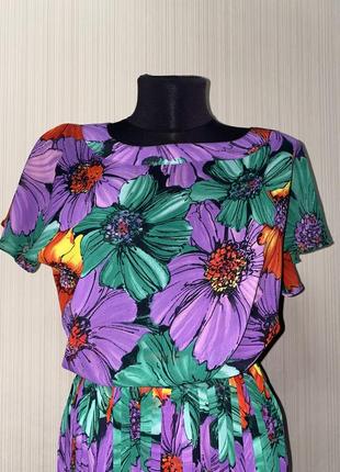 Шикарный винтажные ретро костюм блуза футболка и юбка миди плиссе цветочный принт5 фото