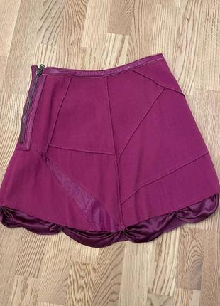 Дизайнерская юбка шерсть, шелк со вставками из натуральной кожи s2 фото