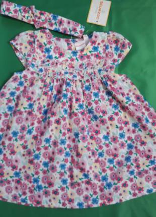 Цветочный хлопковый комплект платье и повязка