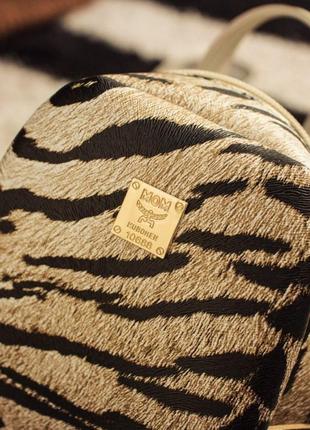 Рюкзак мини бежевый тигровый кожаный животный принт тигр компактный2 фото