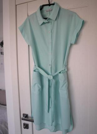 Зручна сукня-сорочка на літо м'ятного кольору вільного крою / платье-рубашка на лето5 фото