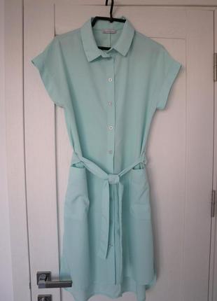 Зручна сукня-сорочка на літо м'ятного кольору вільного крою / платье-рубашка на лето4 фото