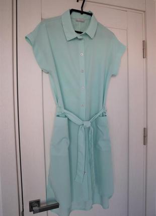 Зручна сукня-сорочка на літо м'ятного кольору вільного крою / платье-рубашка на лето7 фото