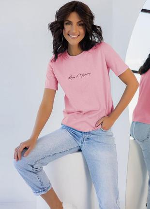 Нежно-розовая красивая футболка свободная по фасону, мягкая, трикотажная 42-44, 44-46, 46-481 фото