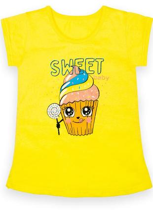 Детская яркая футболка gabbi для девочки ft-22-10/1 "good mood" р.104,  желтая (13141)