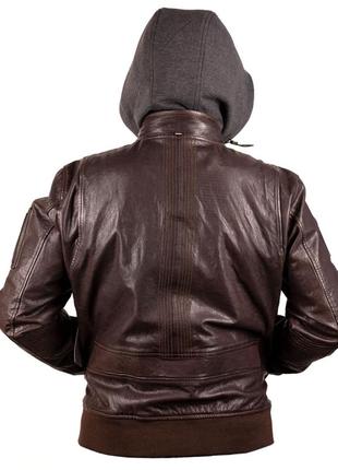 Чоловіча шкіряна куртка з капюшоном strellson s.c.brighton dark brown5 фото