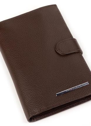 Мужское портмоне karya 0498-39 с отделением для паспорта кожаное коричневое