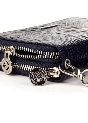 Вместительный женский кожаный кошелек клатч eminsa 2095-15-19 синий на две молнии3 фото