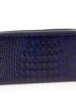 Вместительный женский кожаный кошелек клатч eminsa 2095-15-19 синий на две молнии2 фото
