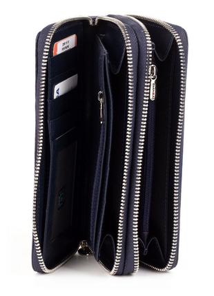 Вместительный женский кожаный кошелек клатч eminsa 2095-15-19 синий на две молнии4 фото