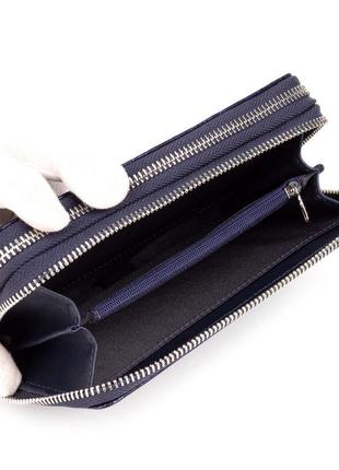 Вместительный женский кожаный кошелек клатч eminsa 2095-15-19 синий на две молнии7 фото