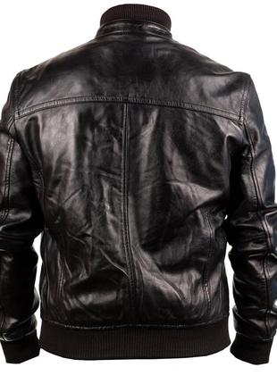 Чоловіча шкіряна куртка-бомбер new colledge black4 фото