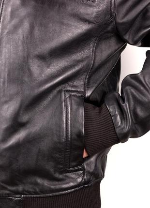 Чоловіча шкіряна куртка-бомбер new colledge black3 фото