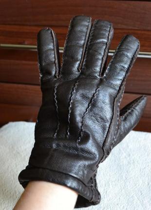 Мужские кожаные утеплённые перчатки