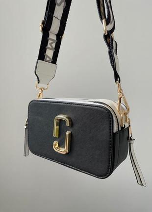 Marc jacobs the snapshot black white новинка трендова чорна шикарна сумочка марк джейкобс женская черная сумка с ремешком