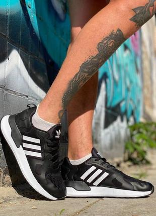 Чоловічі літні чорно-білі текстильні кросівки adidas🆕 кросівки адидас