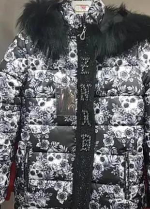 Шикарная куртка,зима, zanardi, люкс качество,принт черепки, цветы.2 фото