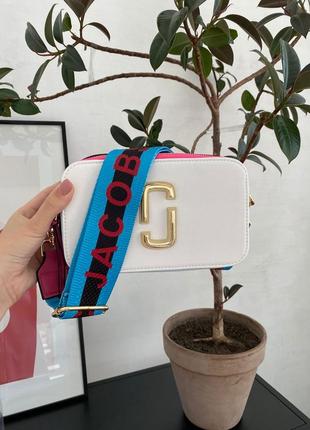 Marc jacobs the snapshot white pink новинка трендова яскрава біла рожева малинова сумочка марк джейкобс яркая стильная сумка белая малиновая розовая