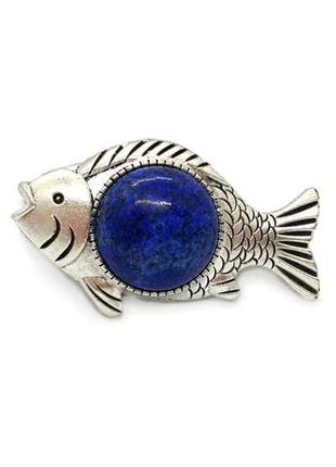 🐟✨ брошка "риба" у вінтажному стилі натуральний камінь лазуріт рыба лазурит