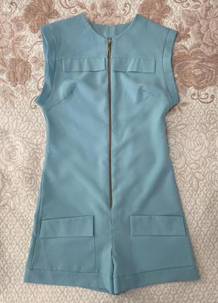 Летний женский стильный голубой комбинезон шорты на змейке4 фото