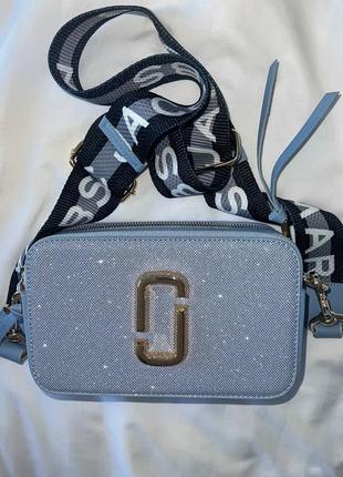 Marc jacobs blue shine logo новинка блакитна блискуча сумочка марк джейкобс з блискітками гліттер  голубая блестящая сумка с блёстками с глиттер2 фото