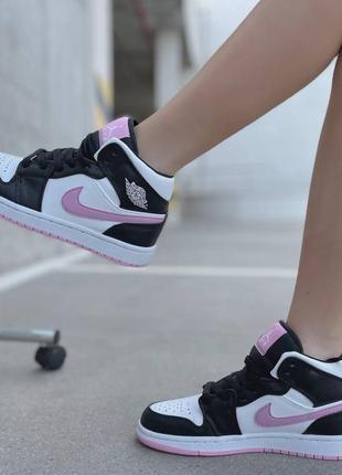 Nike air jordan white black pink новинка високі брендові кросівки найк джордан чорні рожеві весна літо осінь высокие кроссовки розовые черные белые5 фото