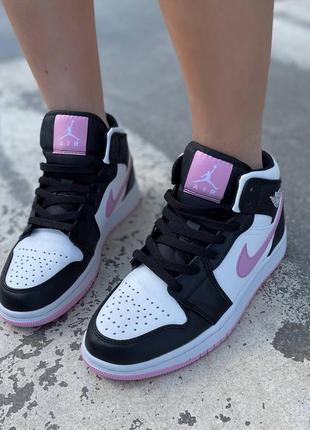 Nike air jordan white black pink новинка високі брендові кросівки найк джордан чорні рожеві весна літо осінь высокие кроссовки розовые черные белые7 фото