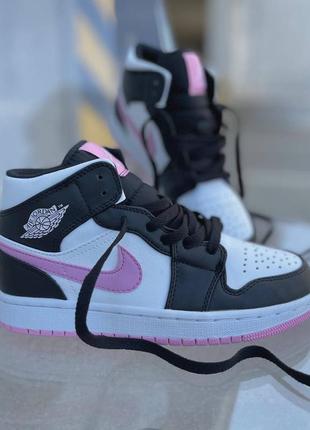 Nike air jordan white black pink новинка високі брендові кросівки найк джордан чорні рожеві весна літо осінь высокие кроссовки розовые черные белые2 фото