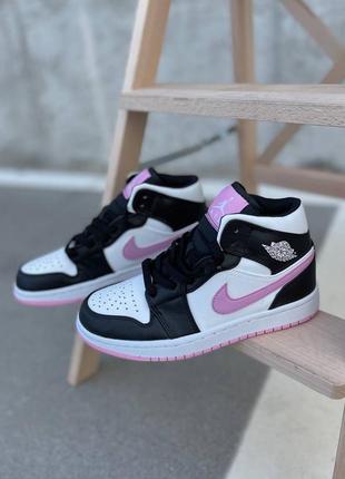 Nike air jordan white black pink новинка високі брендові кросівки найк джордан чорні рожеві весна літо осінь високі кросівки чорні рожеві, білі